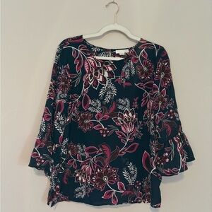 Finn & Grace | Navy & Pink Floral print blouse | size medium